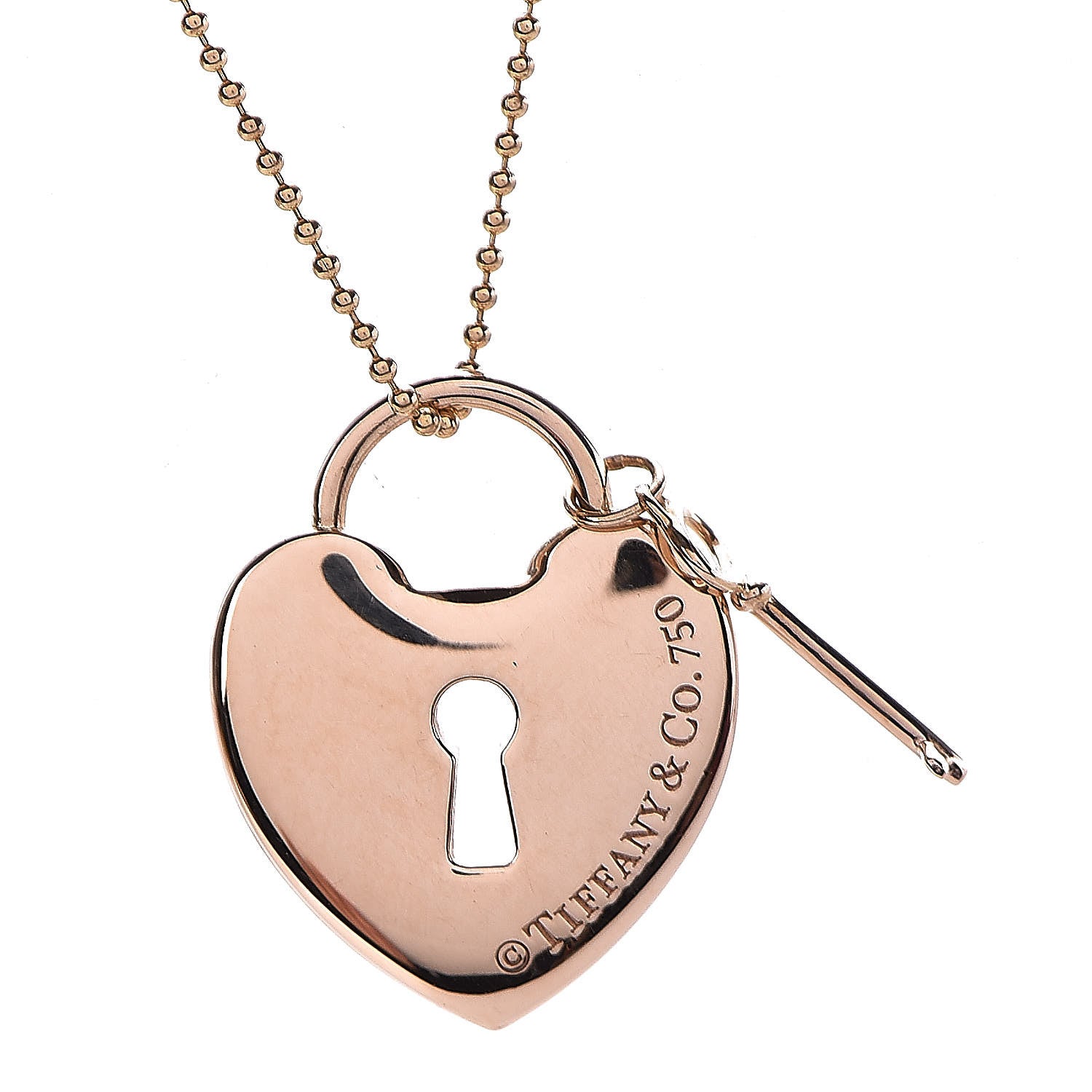 Tiffany 18K Rose Gold Heart Lock Key Pendant Necklace 5 of 7