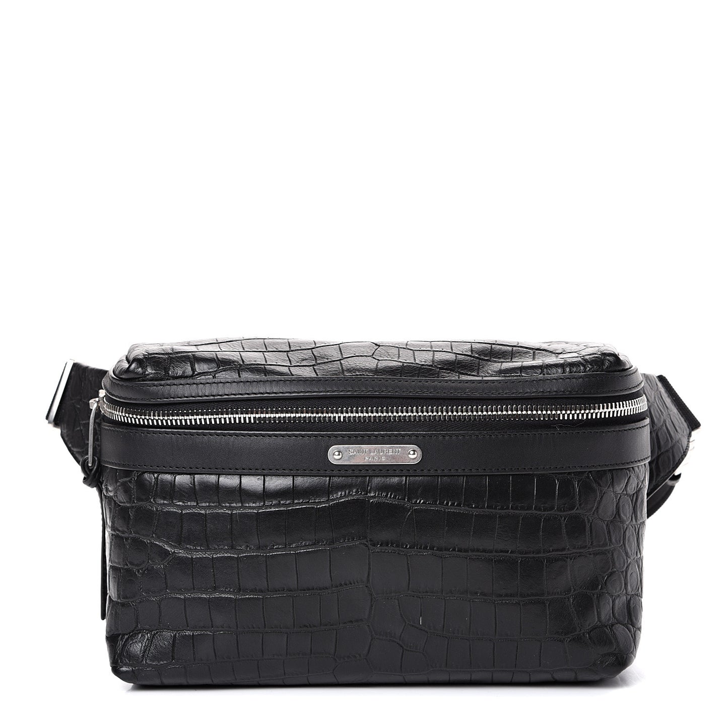Calfskin Crocodile Embossed City Belt Bag Black