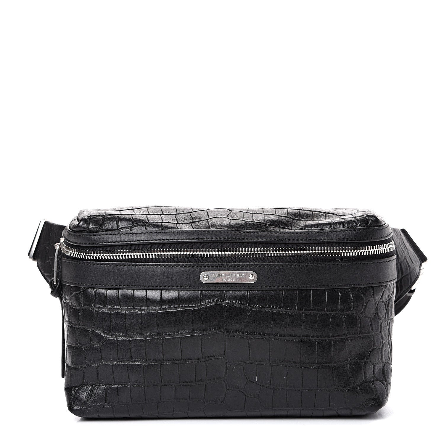 Saint Laurent Calfskin Crocodile Embossed City Belt Bag Black 1 of 10