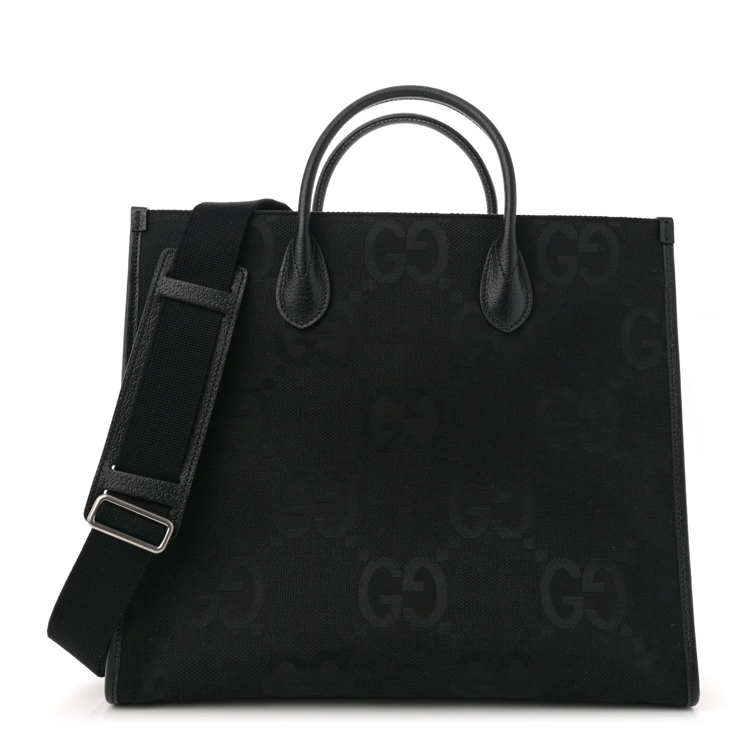 Gucci Monogram Jumbo GG Textured Dollar Calfskin Tote Bag Black 1 of 12
