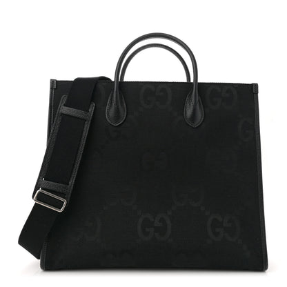 Gucci Monogram Jumbo GG Textured Dollar Calfskin Tote Bag Black 1 of 12