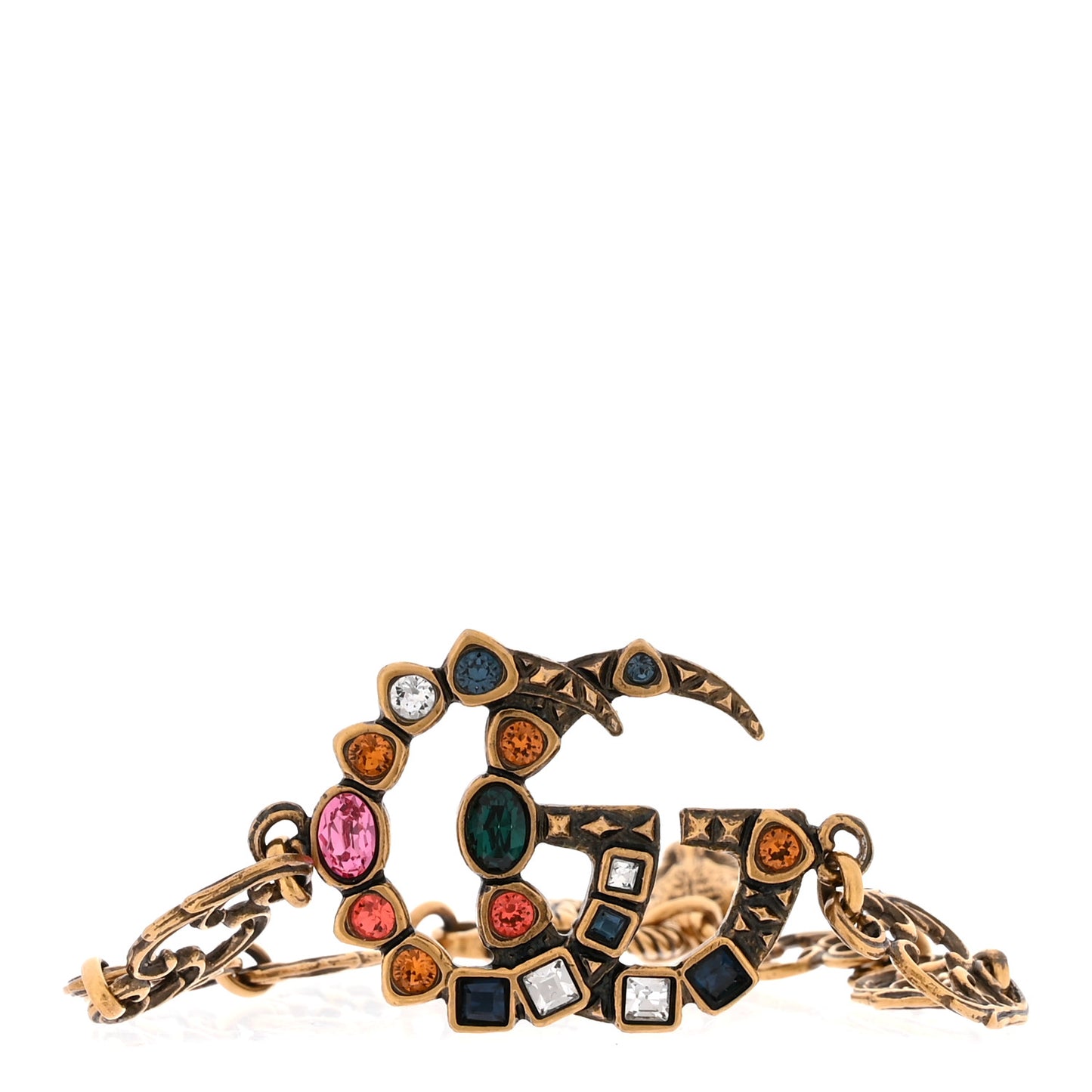 Oxidized Metal Crystal Double G Bracelet Aged Gold Multicolor