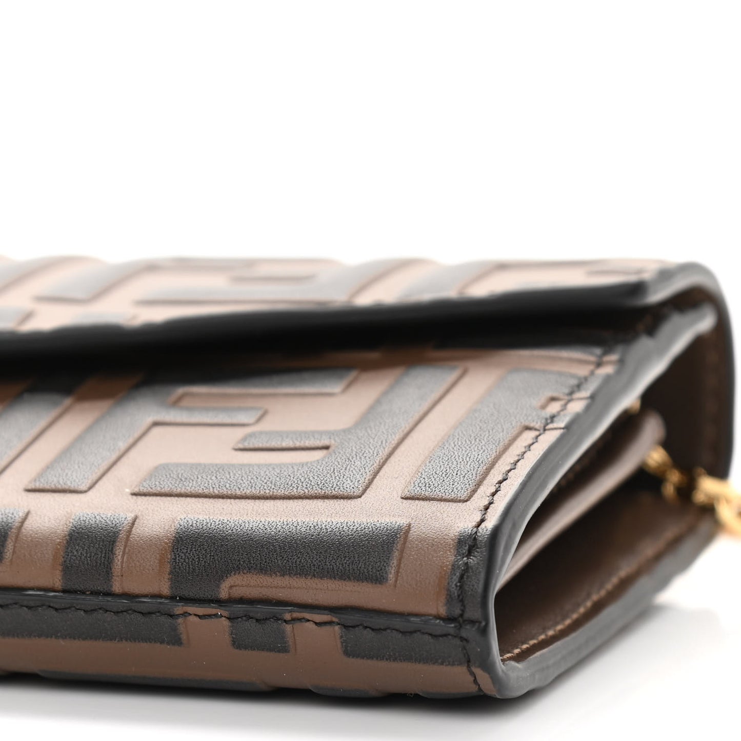 Vitello Soft F is Fendi Bi-Color FF 1974 Embossed Continental Envelope Wallet On Chain Maya Black