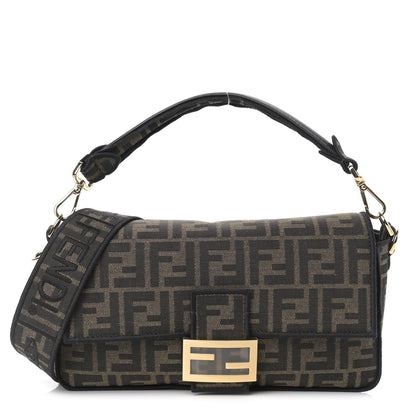 Fendi Fabric Jacquard FF 1974 Medium Baguette Tobacco Moro Black 1 of 9