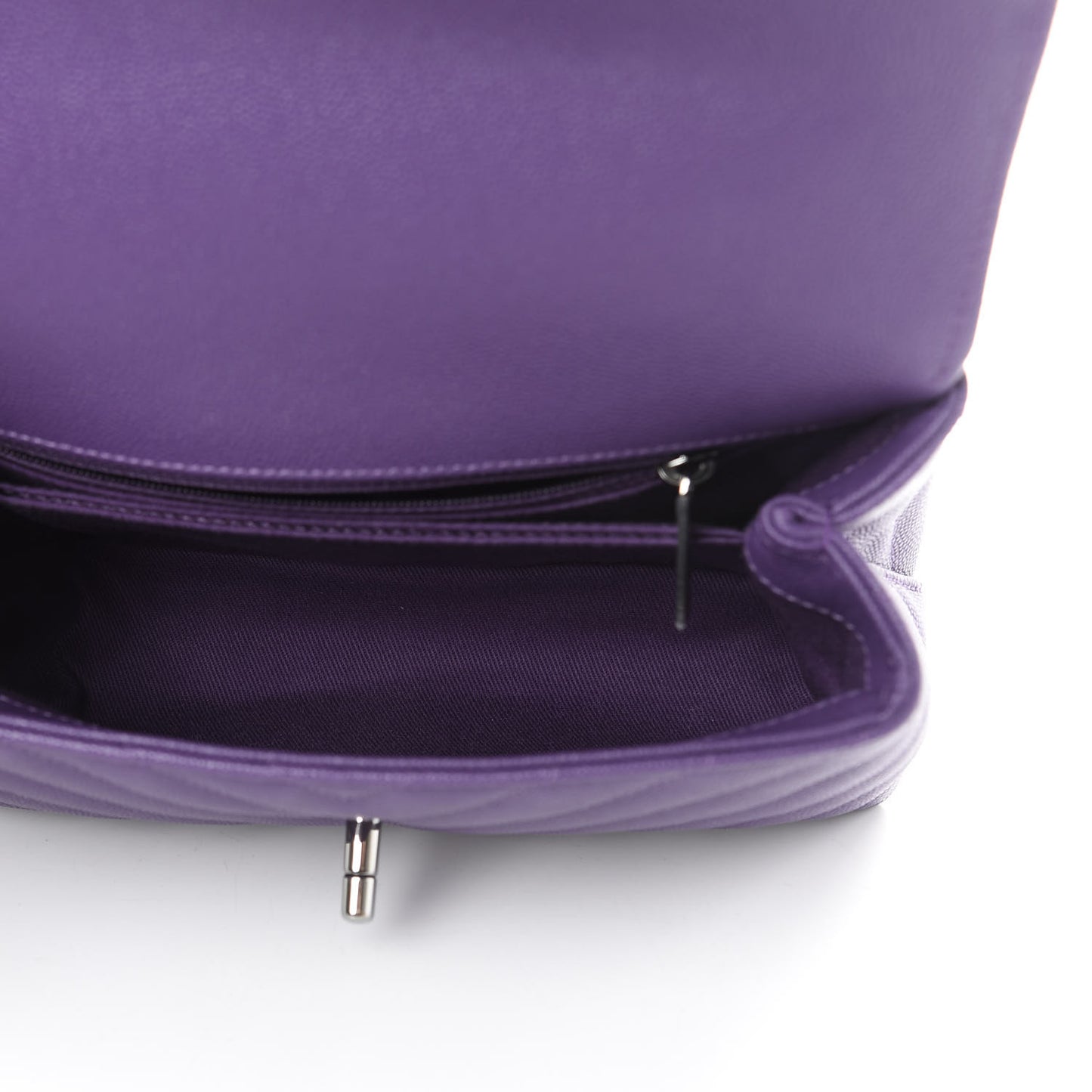 Caviar Chevron Quilted Mini Coco Handle Flap Purple