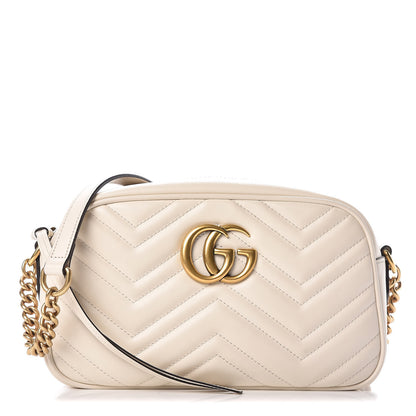 Gucci Calfskin Matelasse Small GG Marmont Chain Shoulder Bag White 1 of 14
