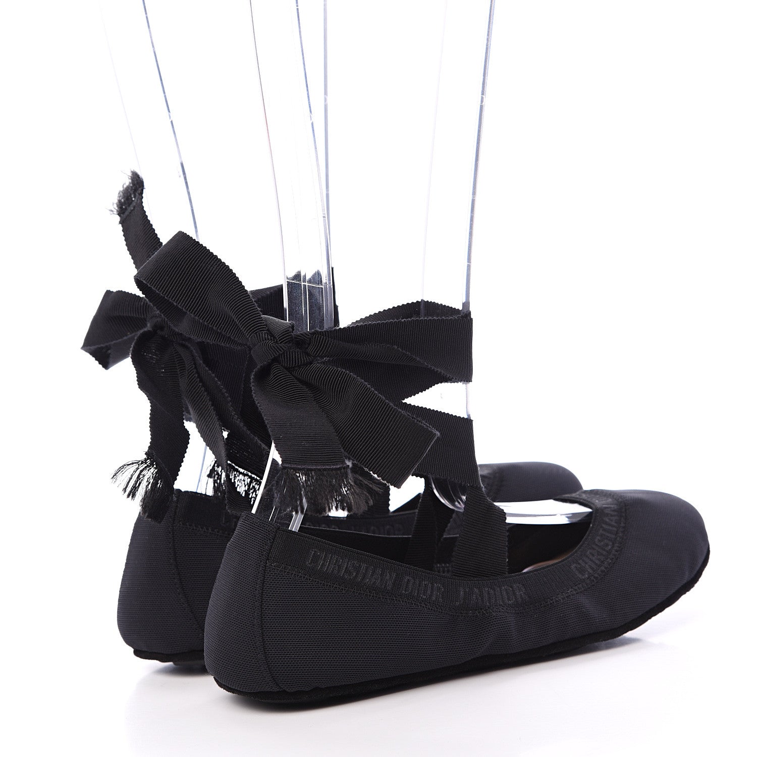 Christian Dior Micro Mesh Academy Lace-Up Ballerina Flats 36.5 Black 4 of 7