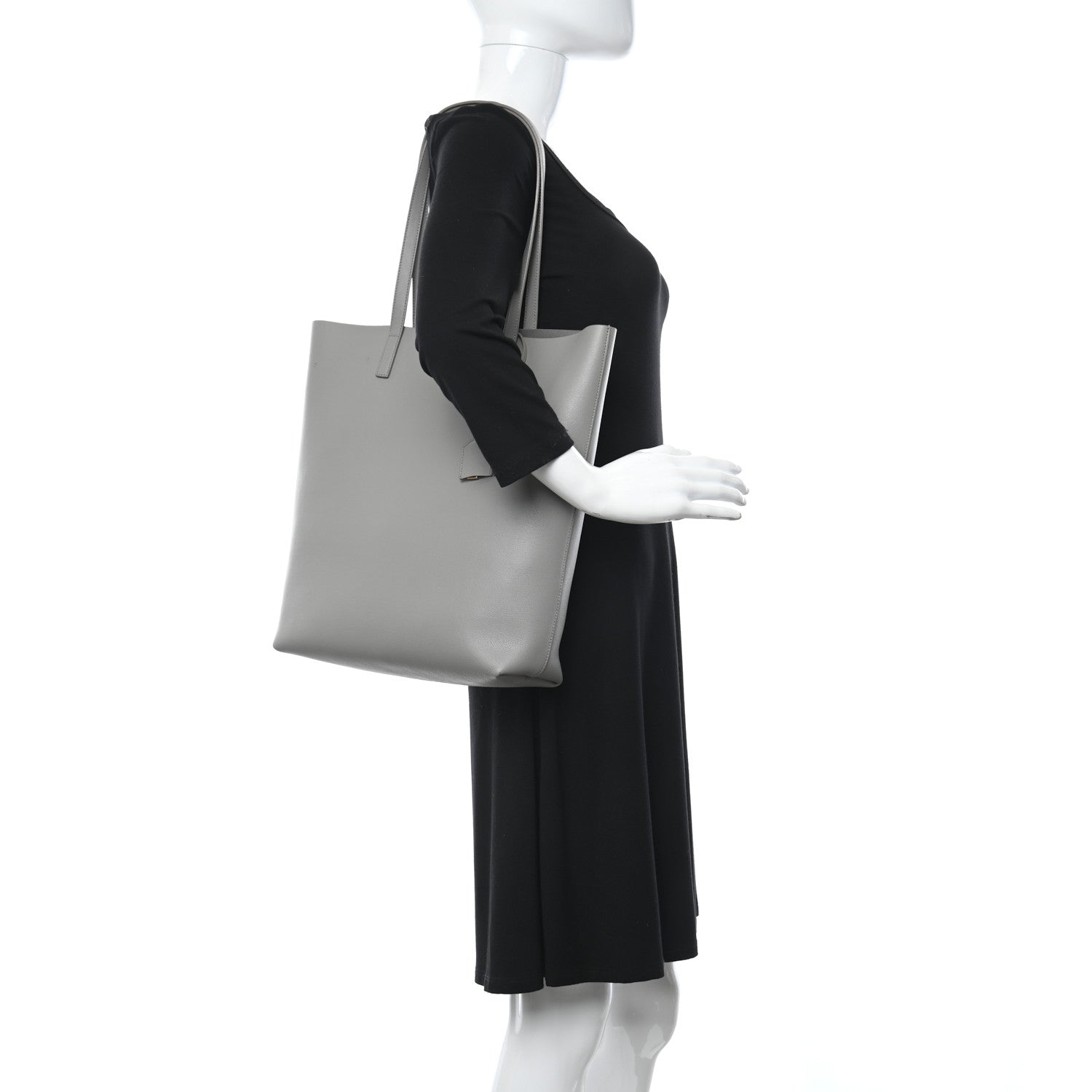 Saint Laurent Calfskin Medium Shopping Tote Light Grey 2 of 13
