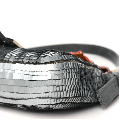 Fendi Sequin Beaded Lizard Baguette Silver Orange 9 of 12