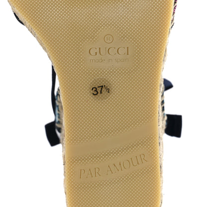 Gucci Monogram Multicolor Ankle Wrap Espadrille Wedge Sandals 37.5 Pink Blue 6 of 8