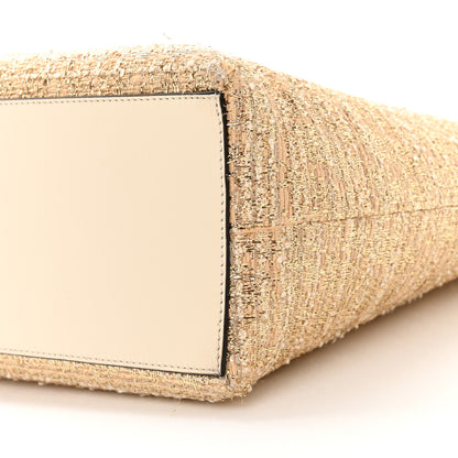 Valentino Garavani Metallic Boucle Raffia Calfskin Rockstud Tote Bag White Ivory Gold 9 of 9