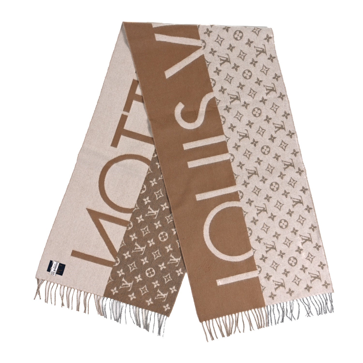 Louis Vuitton Cashmere Monogram Split Scarf Beige 2 of 4