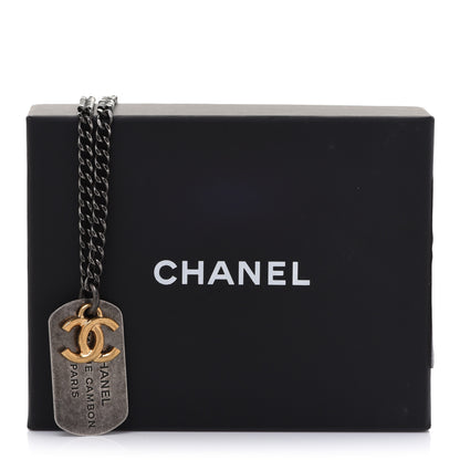 Chanel Ruthenium ID Dog Tag Charm Necklace Silver Gold 6 of 6