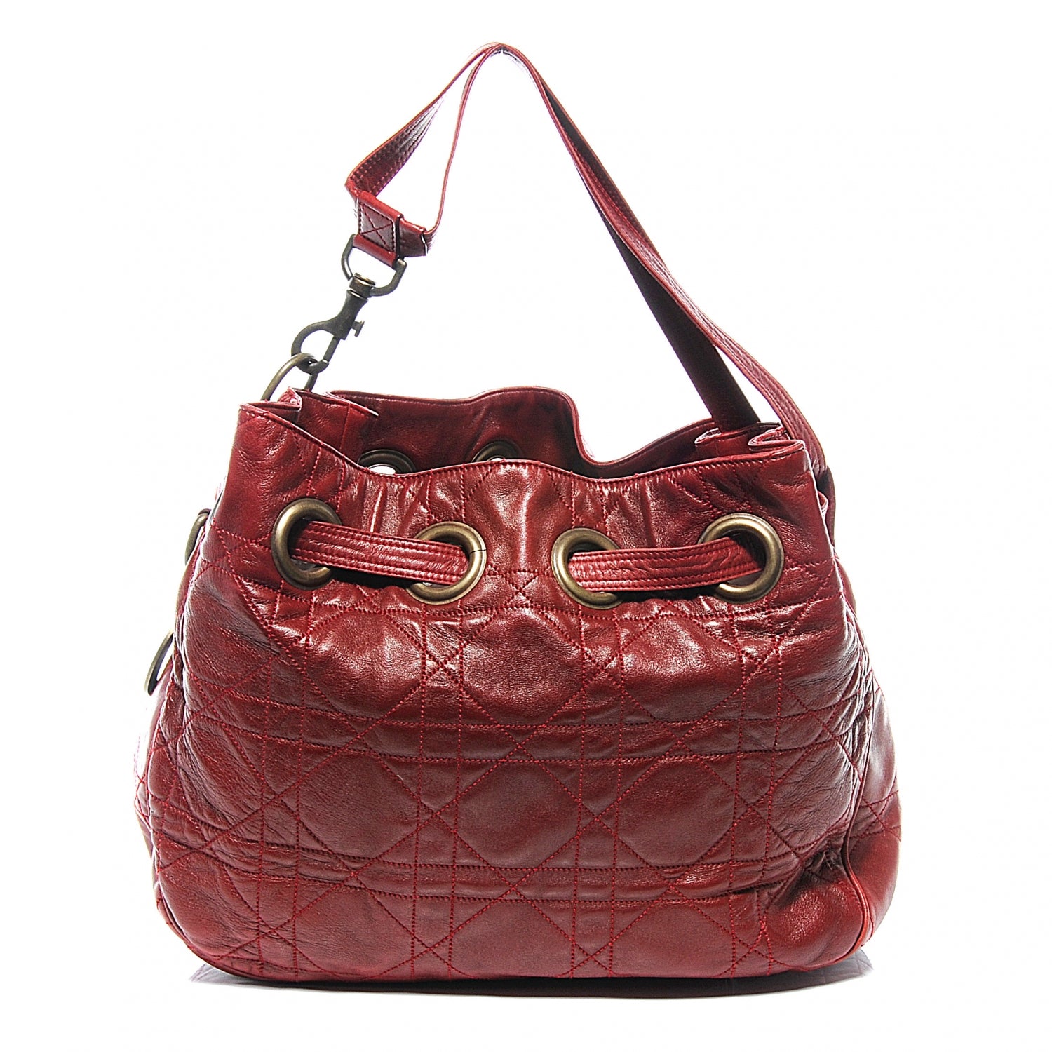 Christian Dior Calfskin Cannage Drawstring Bag Red 6 of 9