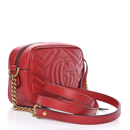 Gucci Calfskin Matelasse Mini GG Marmont Chain Shoulder Bag Hibiscus Red 3 of 11