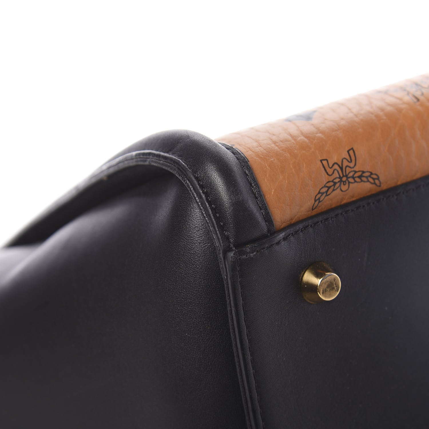 MCM Visetos Small Kathy Double Zip Tote Cognac Black 10 of 13
