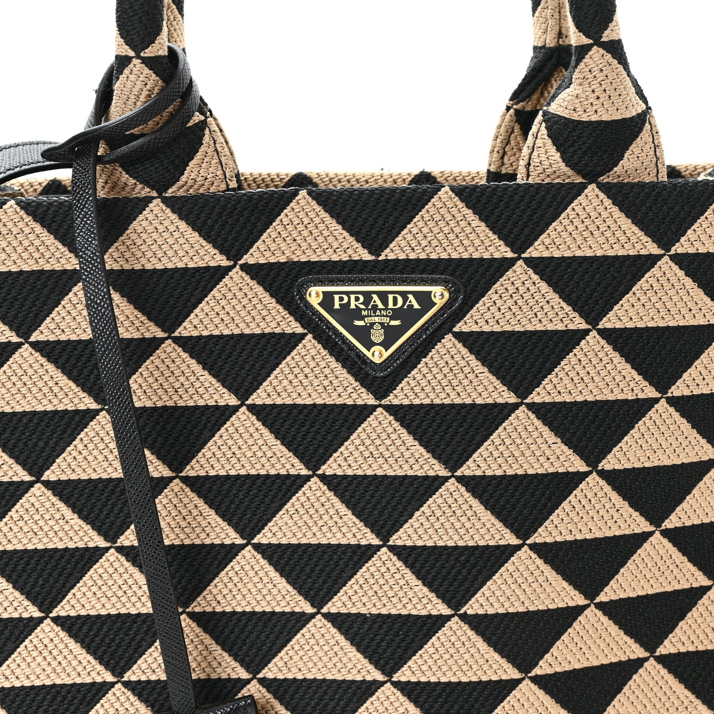 Jacquard Saffiano Triangolo Symbole Embroidered Small Tote  Black Corda