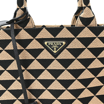 Prada Jacquard Saffiano Triangolo Symbole Embroidered Small Tote  Black Corda 7 of 9