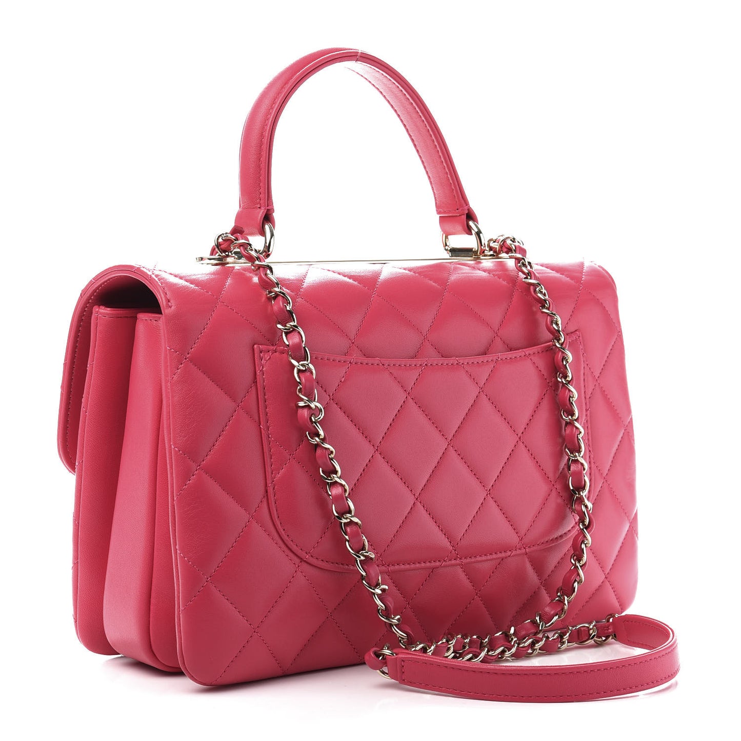 Lambskin Quilted Medium Trendy CC Flap Dual Handle Bag Dark Pink
