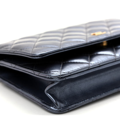 Chanel Metallic Calfskin Quilted Wallet On Chain WOC Navy Blue 10 of 12