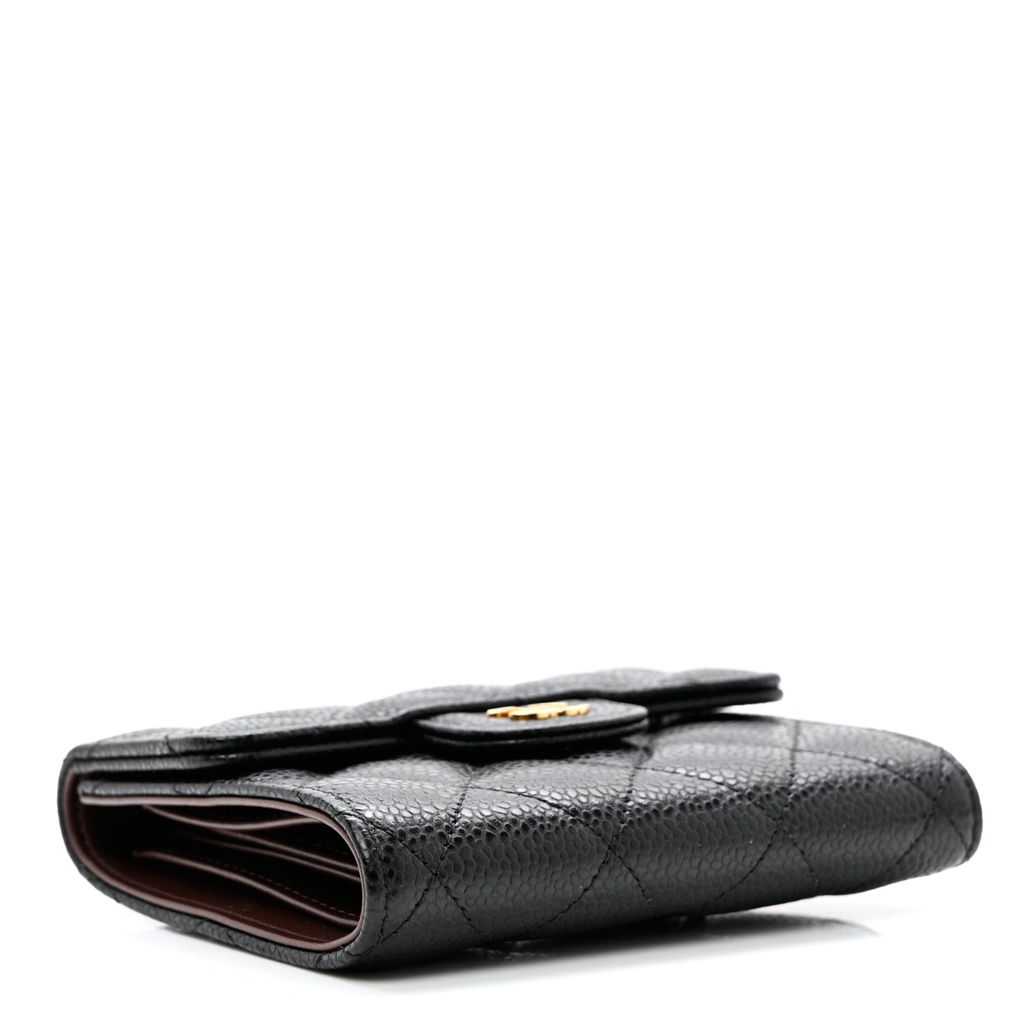 Caviar Quilted Compact Flap Wallet Black