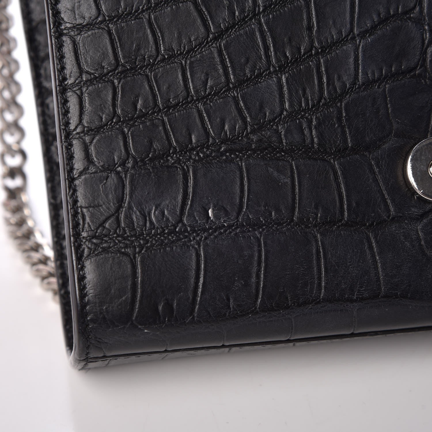 Saint Laurent Calfskin Crocodile Embossed Monogram Small Kate Tassel Satchel Black 9 of 10