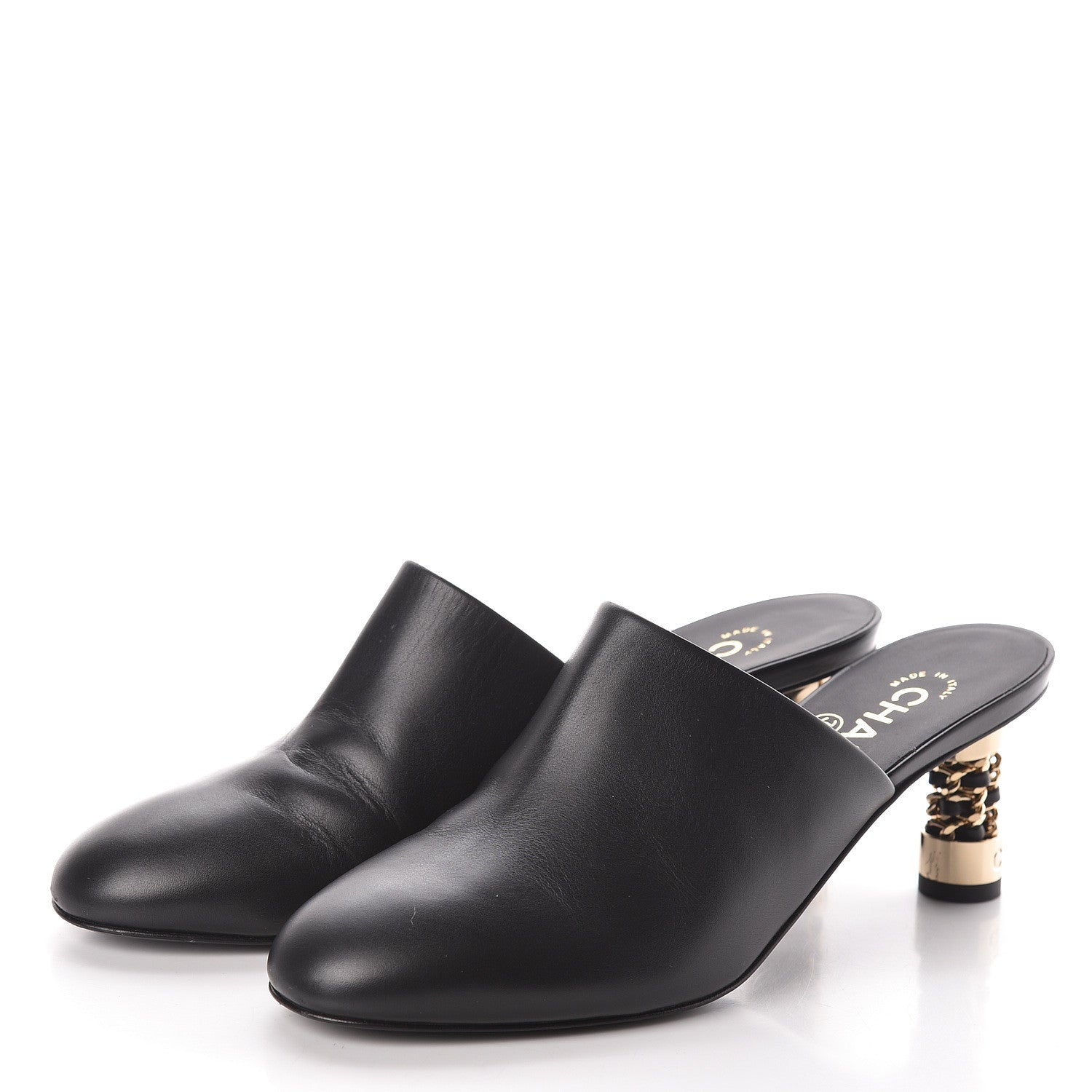 Chanel Calfskin CC Chain Mules Sandals 38 Black 3 of 8