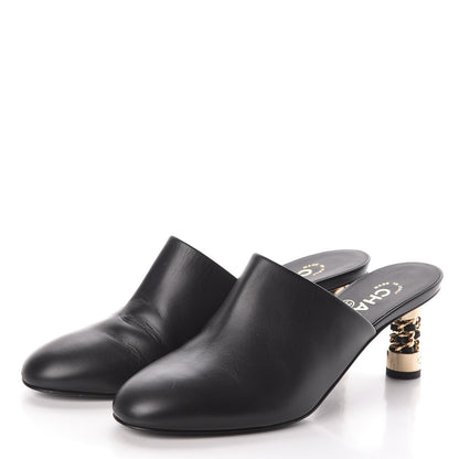 Chanel Calfskin CC Chain Mules Sandals 38 Black 3 of 8
