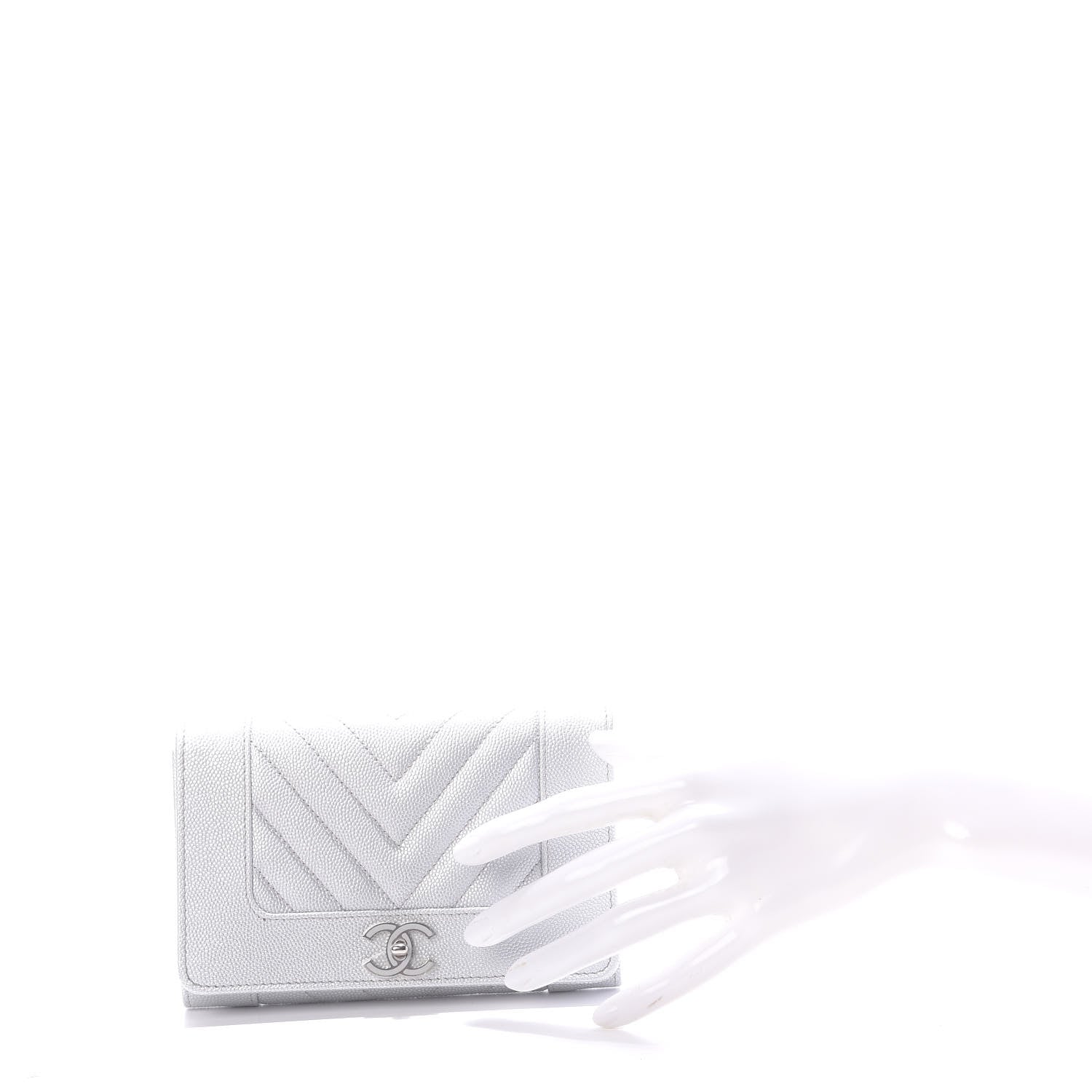 Chanel Metallic Caviar Chevron Quilted Mademoiselle Vintage Flap Wallet Silver 2 of 14