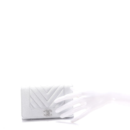 Chanel Metallic Caviar Chevron Quilted Mademoiselle Vintage Flap Wallet Silver 2 of 14