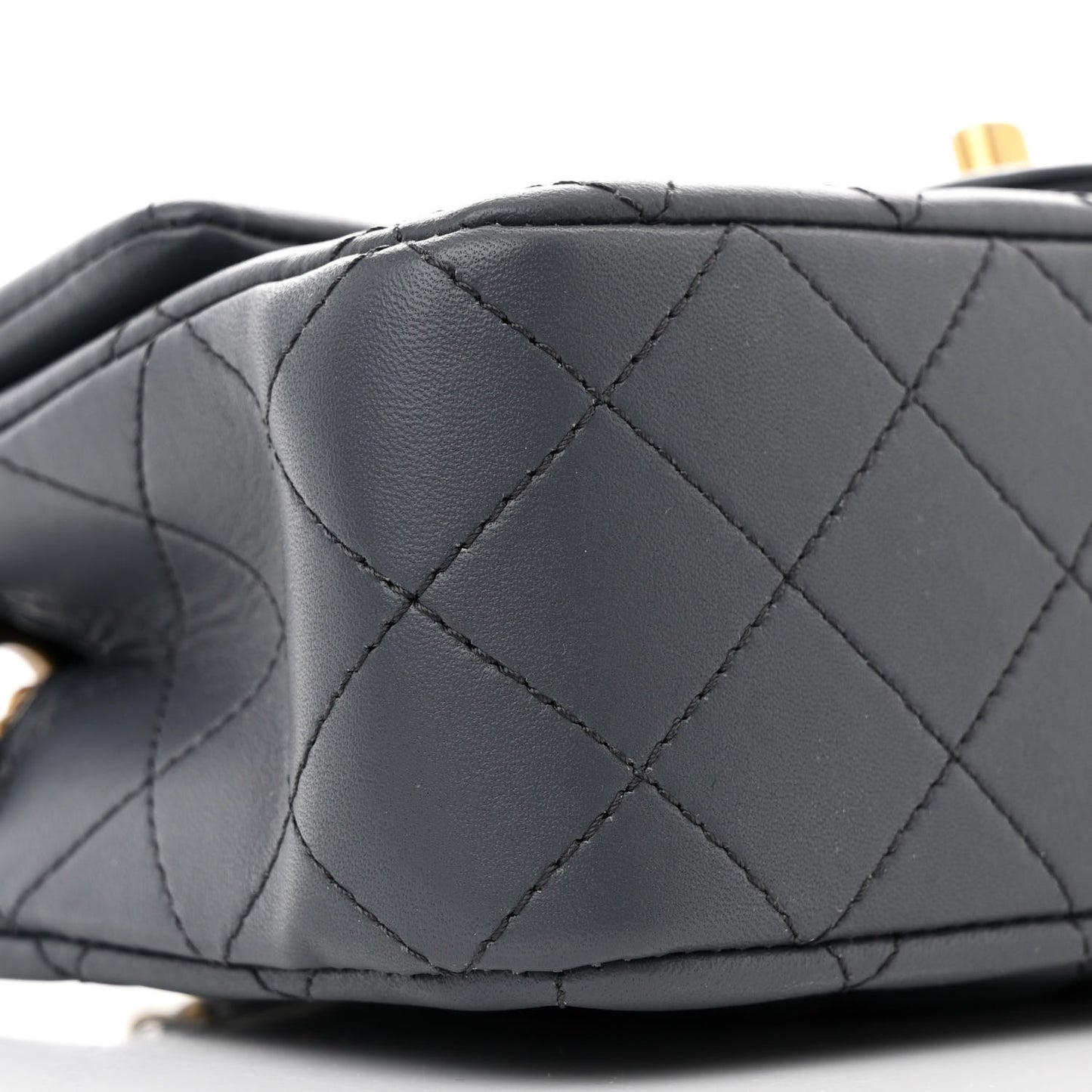 Lambskin Quilted Mini Rectangular Pearl Crush Flap Dark Grey