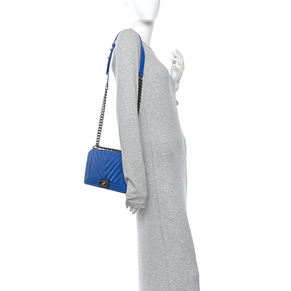 Chanel Calfskin Chevron Quilted Medium Boy Flap Blue 2 of 11