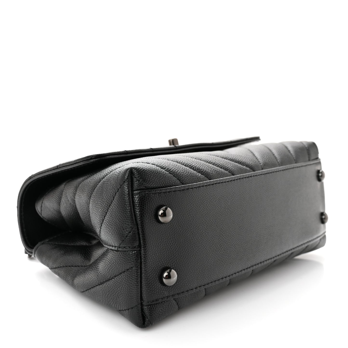 Caviar Chevron Quilted Mini Coco Handle Flap So Black