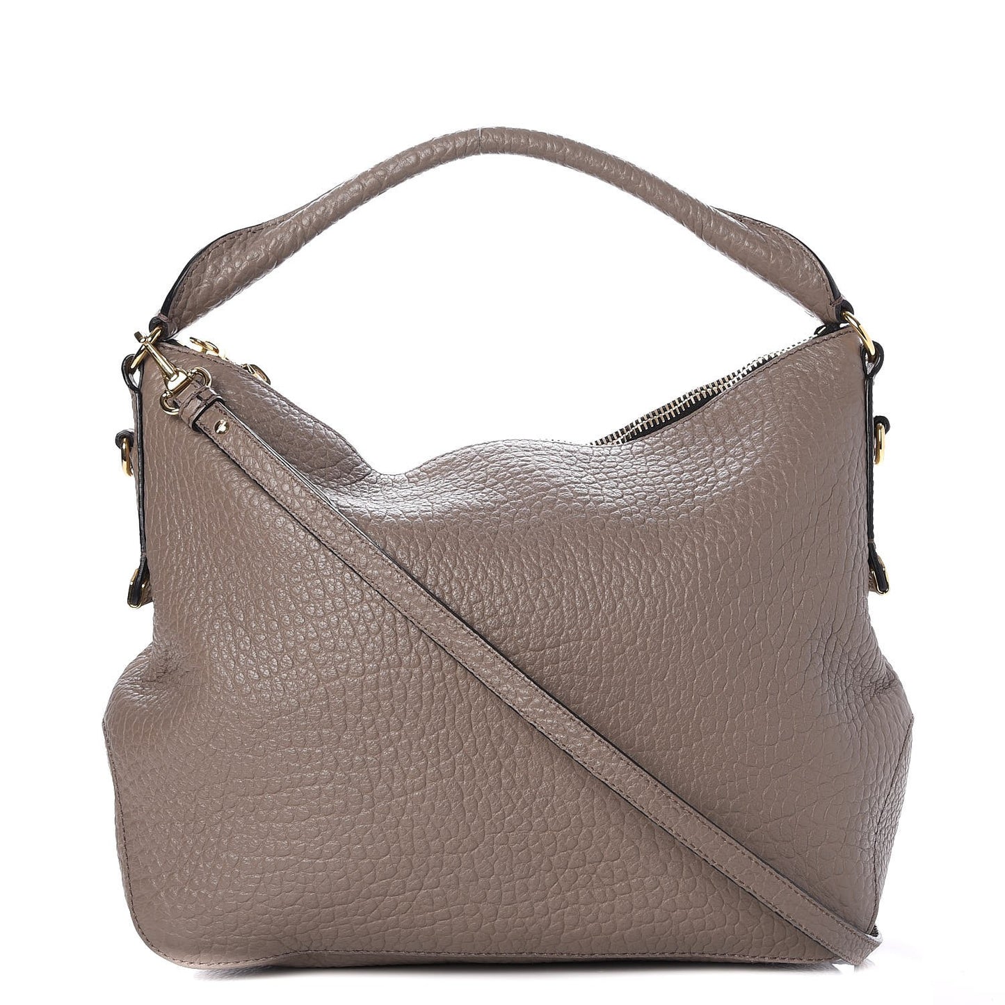 Signature Grain Calfskin Medium Hobo Pale Taupe