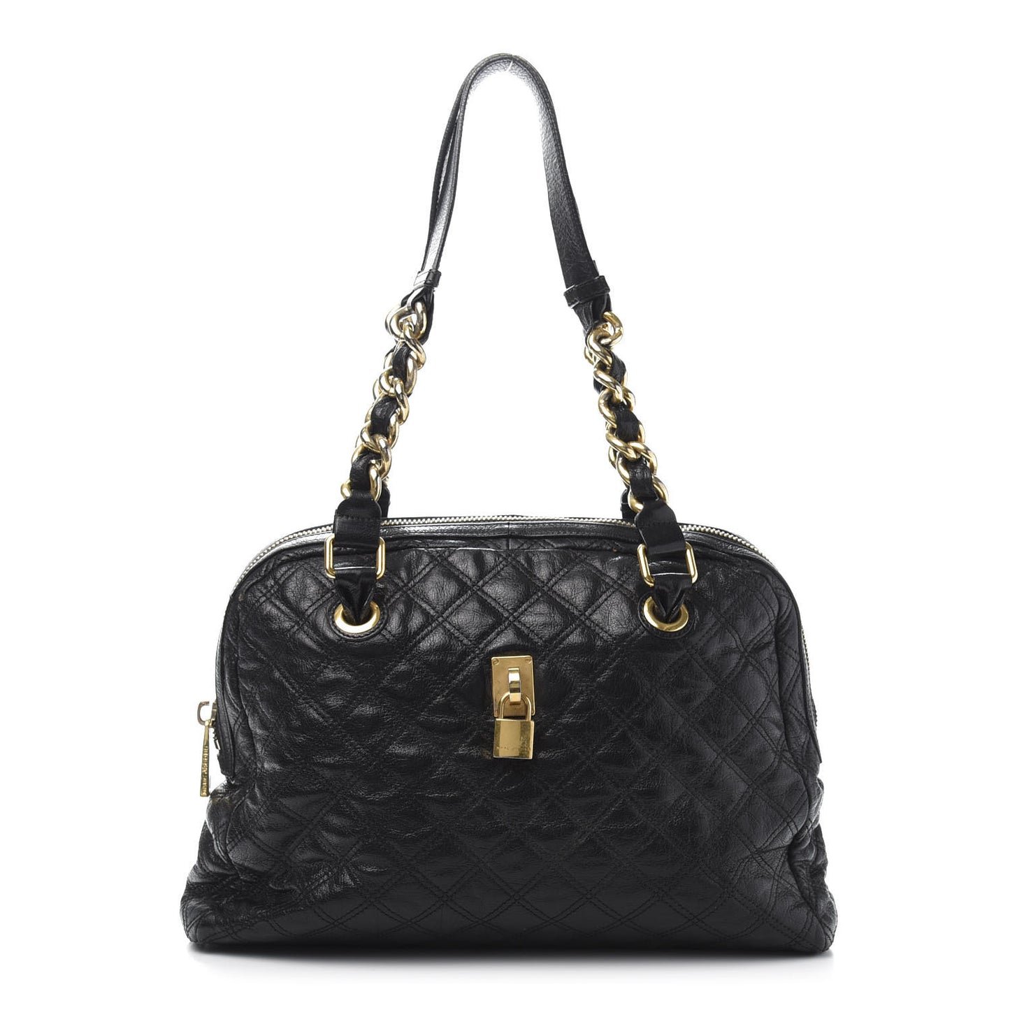 Lacquered Goatskin Quilted Karlie Satchel Black