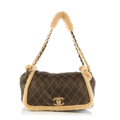 Chanel Shearling Suede Quilted Fur Flap Metallic Bronze 1 of 8