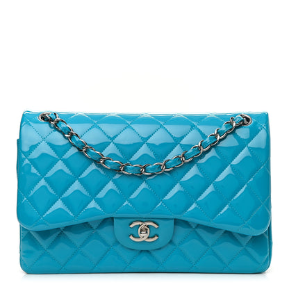 Chanel Patent Calfskin Quilted Jumbo Double Flap Turquoise 1 of 8