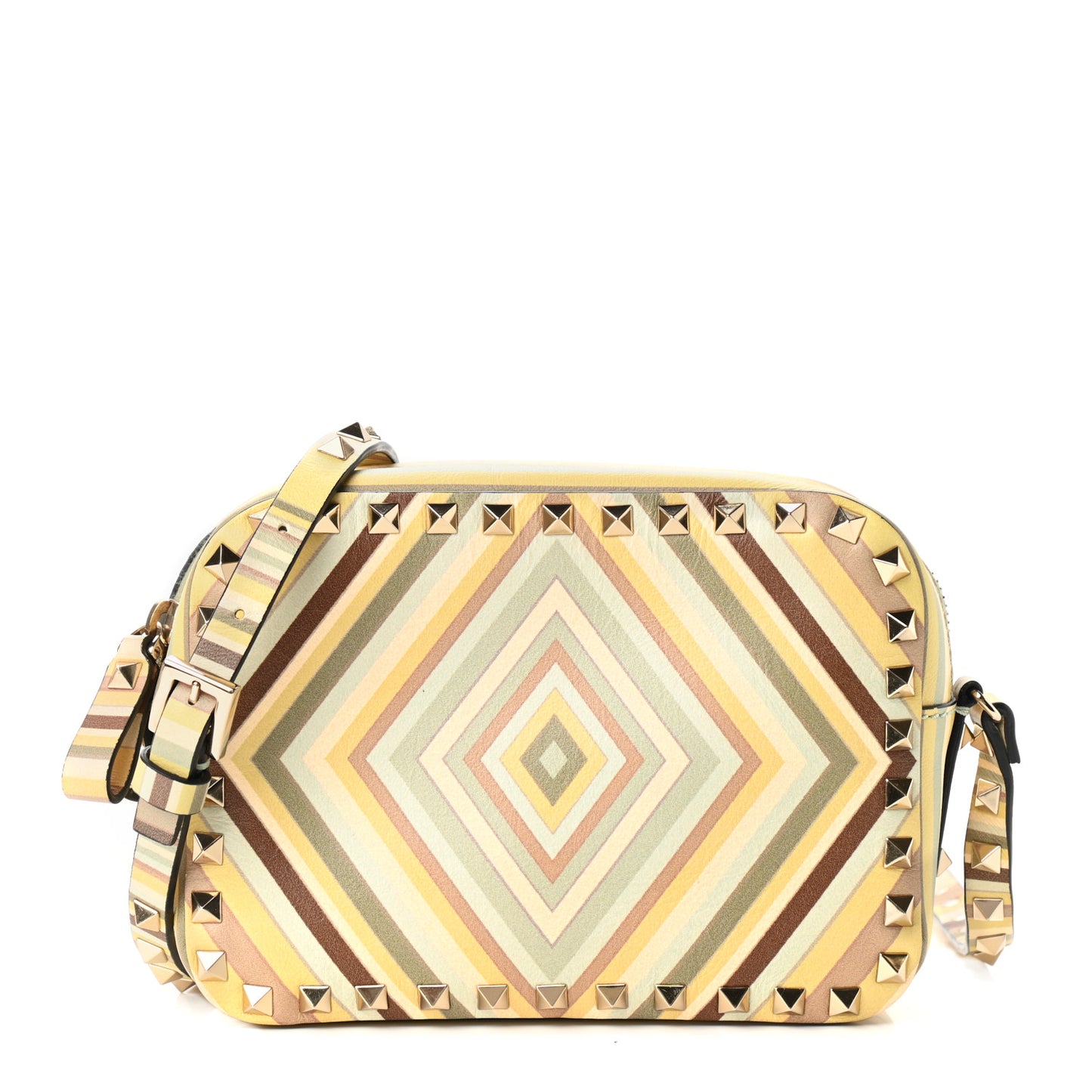 Vitello Native Couture 1975 Rockstud Camera Crossbody Bag Green Multicolor