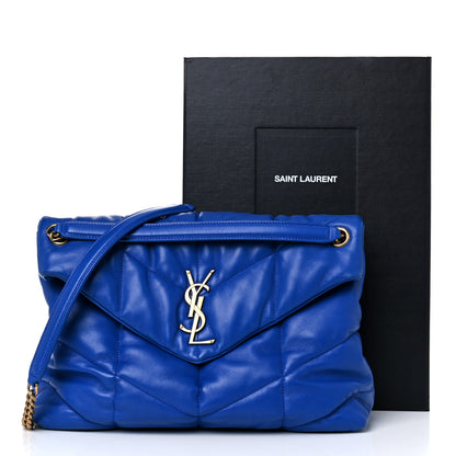 Saint Laurent Lambskin Quilted Medium Loulou Puffer Monogram Chain Satchel Majorele Blue 13 of 13