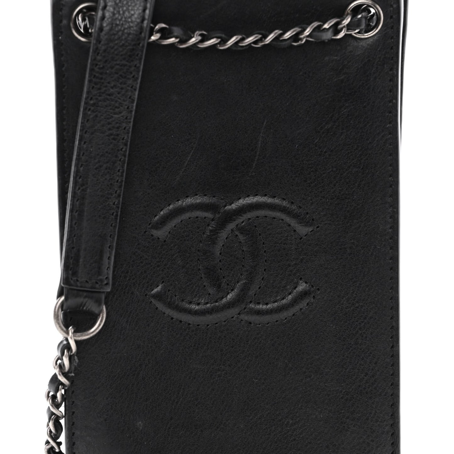 Calfskin CC Phone Holder Crossbody Black