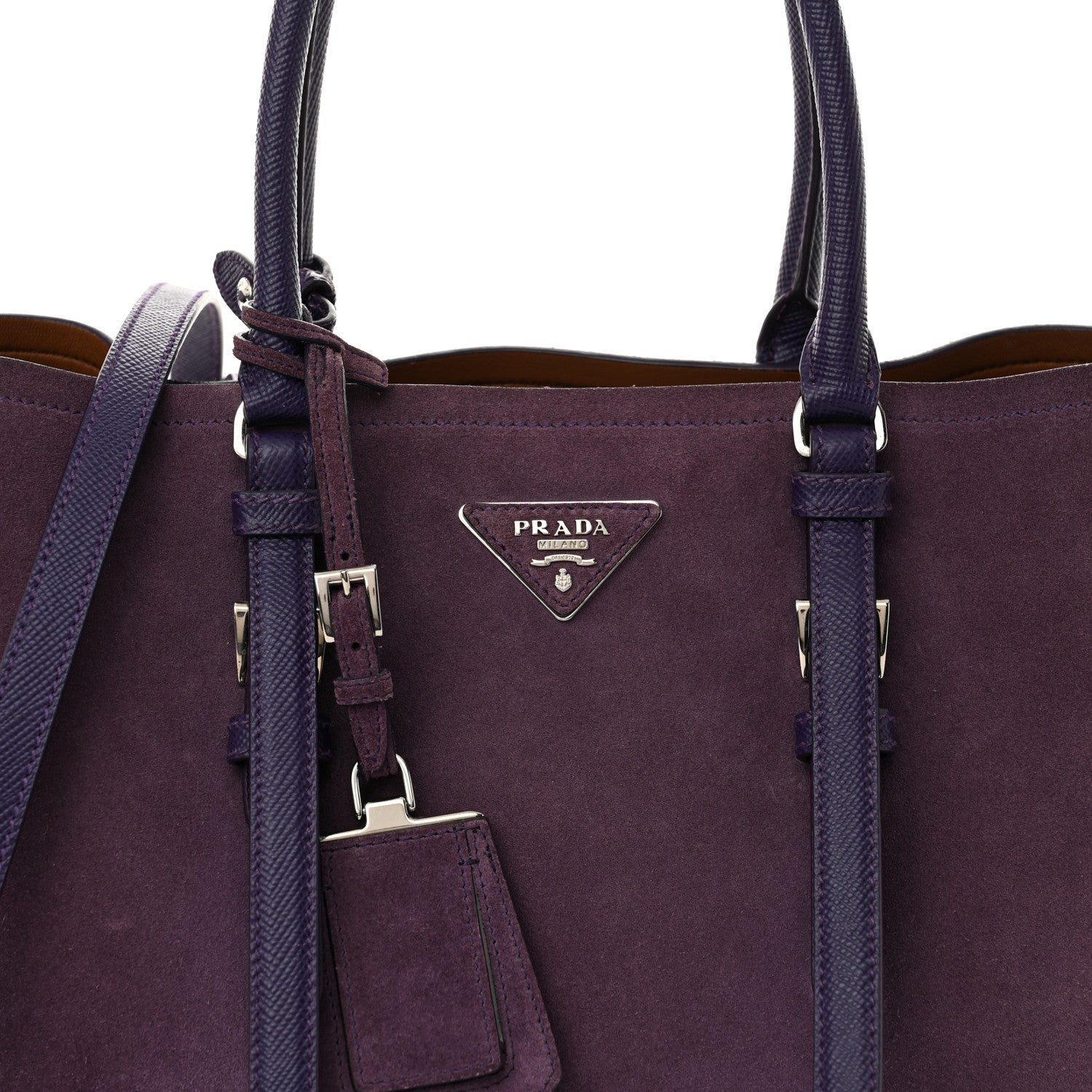 Prada Scamosciato Suede Medium Double Handle Tote Uva Nocciolo 7 of 13