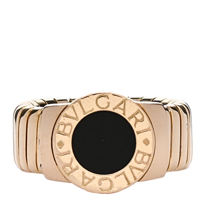Bulgari 18K Yellow Gold Black Onyx Tubogas Ring 54 6.75 1 of 4