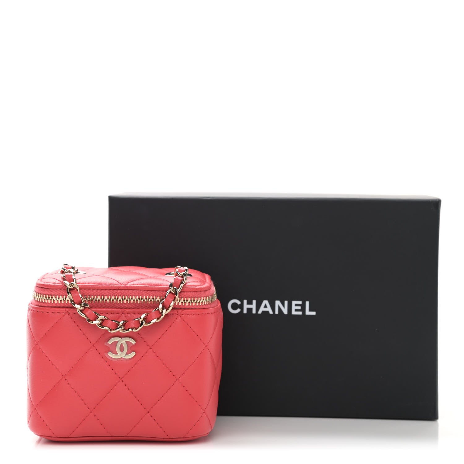 Chanel Lambskin Quilted Mini Vanity Case With Chain Dark Pink 11 of 11