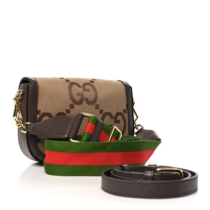 Gucci Monogram Jumbo GG Textured Dollar Calfskin Web Mini Horsebit 1955 Shoulder Bag Camel Ebony New Acero 3 of 10