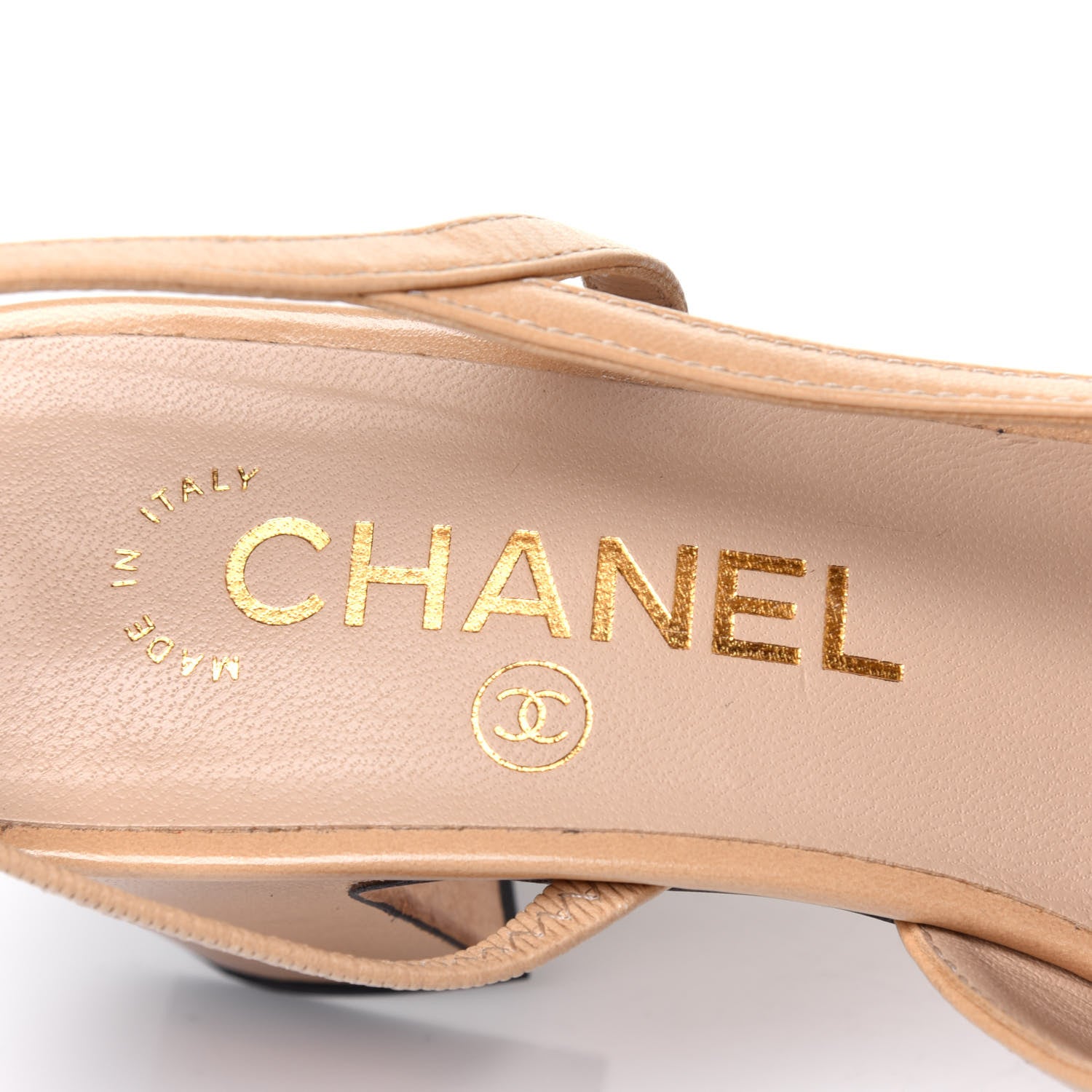Chanel Goatskin Grosgrain Cap Toe CC Slingback Pumps 36.5 Beige Black 7 of 14