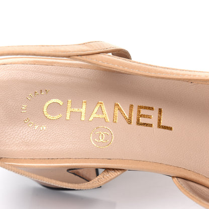 Chanel Goatskin Grosgrain Cap Toe CC Slingback Pumps 36.5 Beige Black 7 of 14
