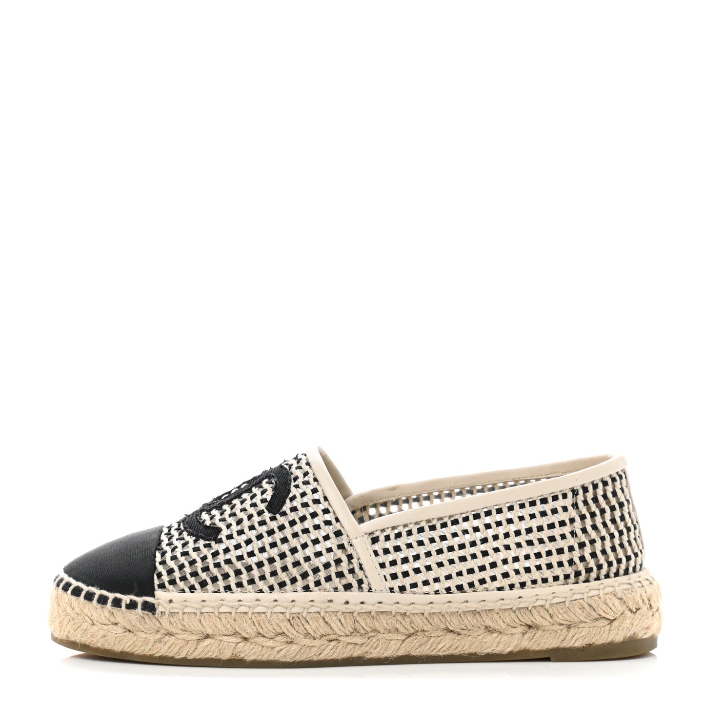 Mesh Grosgrain CC Espadrilles 37 Beige Black