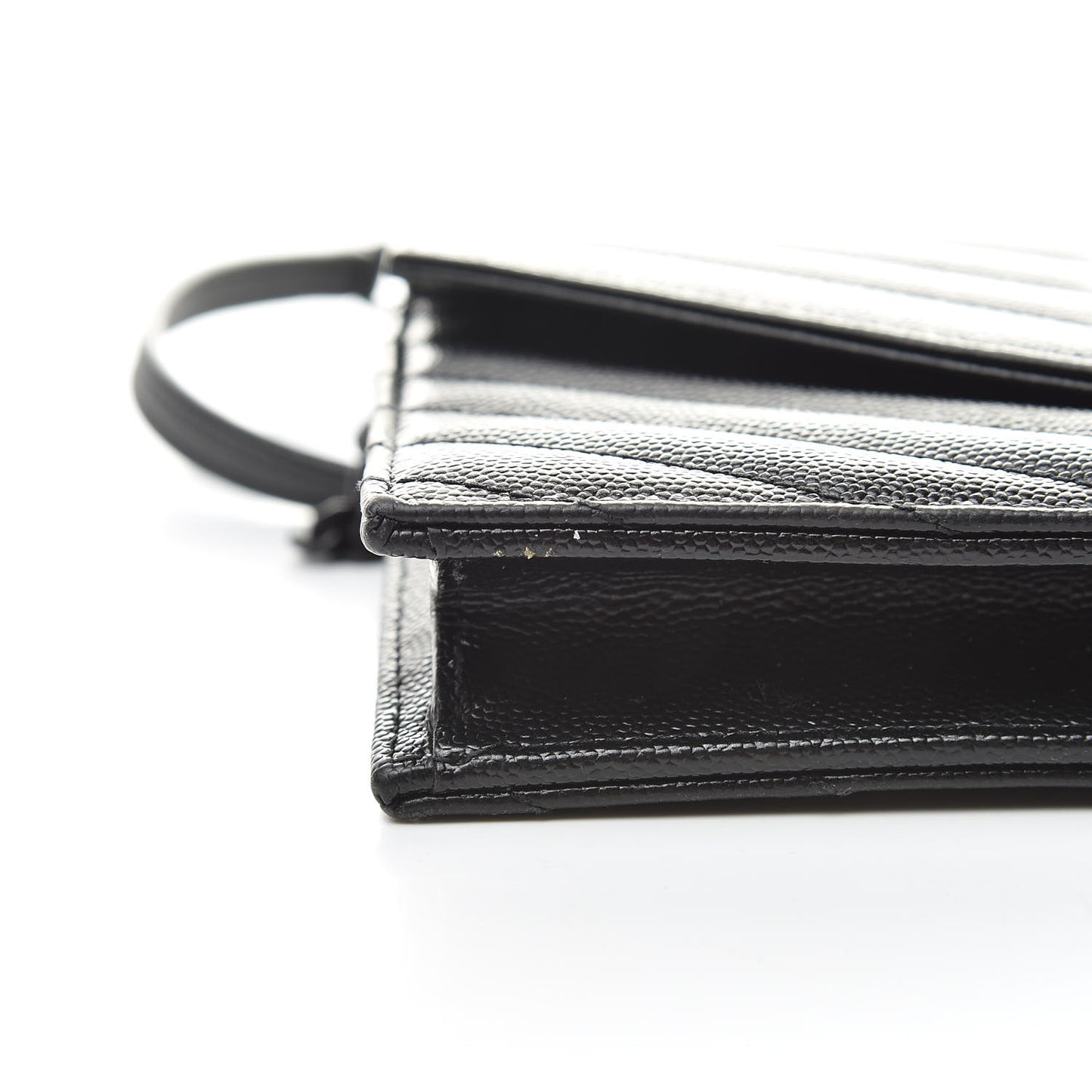 Grain De Poudre Matelasse Chevron Monogram Envelope Chain Wallet Black