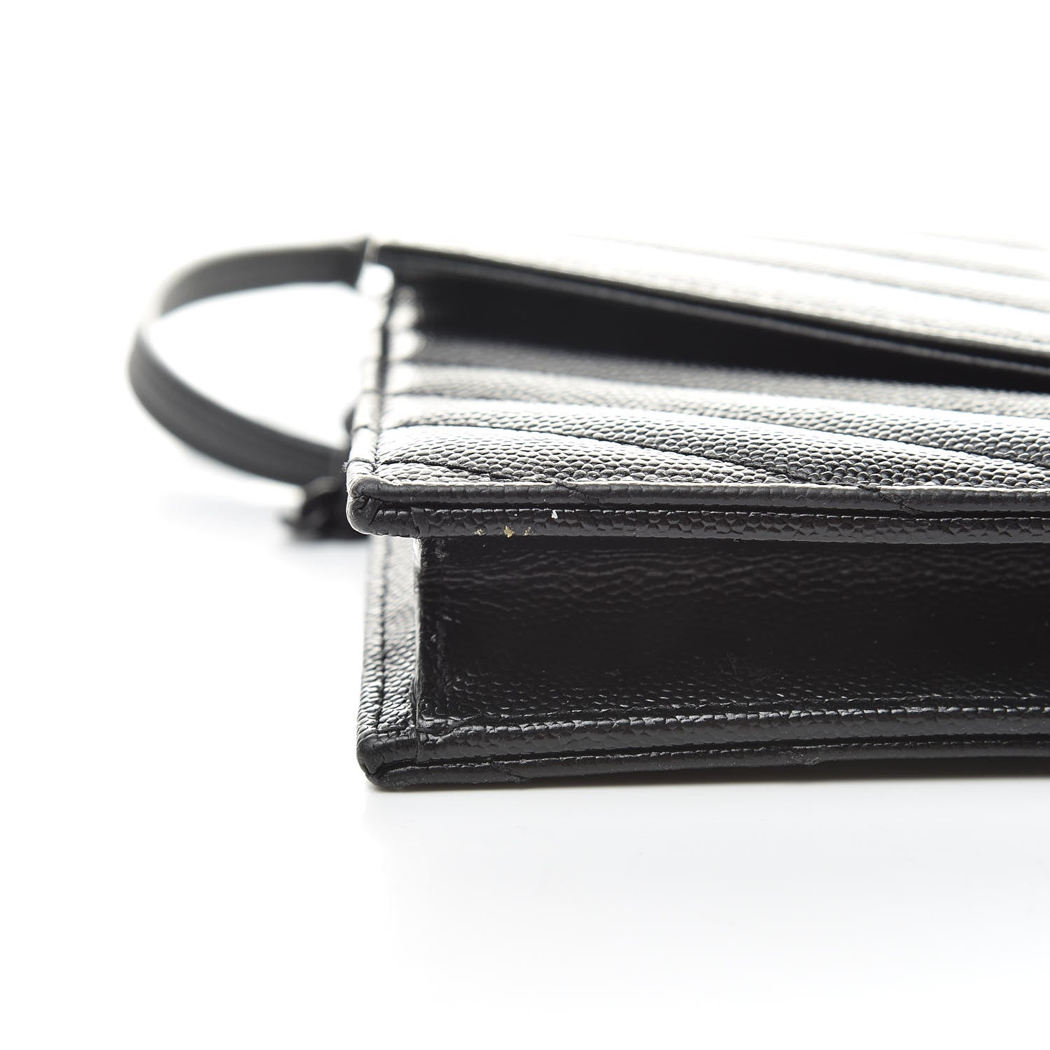 Saint Laurent Grain De Poudre Matelasse Chevron Monogram Envelope Chain Wallet Black 11 of 13