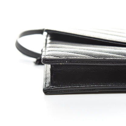 Saint Laurent Grain De Poudre Matelasse Chevron Monogram Envelope Chain Wallet Black 11 of 13